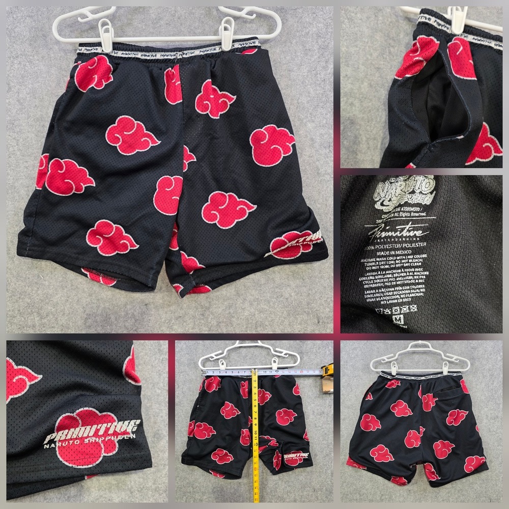 Primitive Naruto Shippuden Shorts Mens Medium Black Mesh Akatsuki Anime 7 Inseam